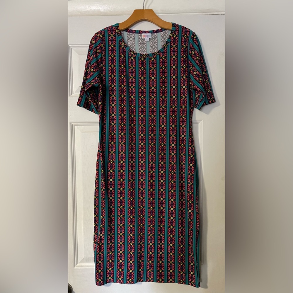 LuLaRoe Colorful Stripe Julia Dress size Large